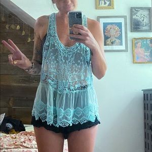 Beautiful Lace Tank Top in Aqua